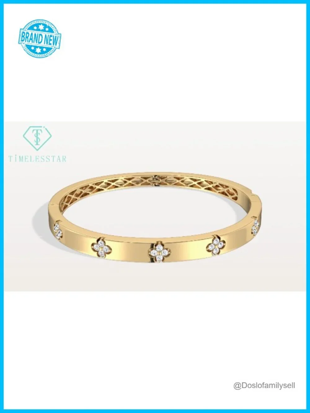 Moissanite 14K Gold Plated Clover Bangle Bracelet Hypoallergenic
